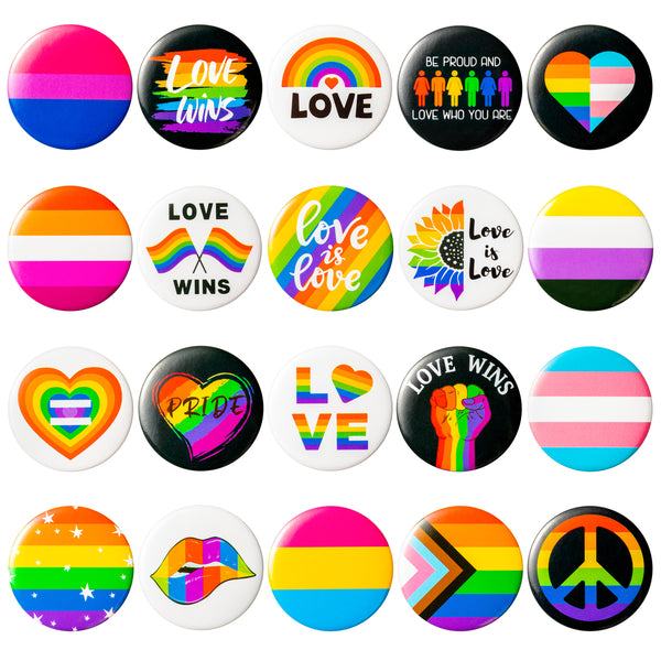 Dvbonike 20Pcs Rainbow Gay Pride Pins Buttons Parade Accessories Sets for Lesbian LGBT LGBTQ Love is Love Bisexual Proud Badges Festival Ornaments Colorful Decors for Backpacks Hats Clothes Bags