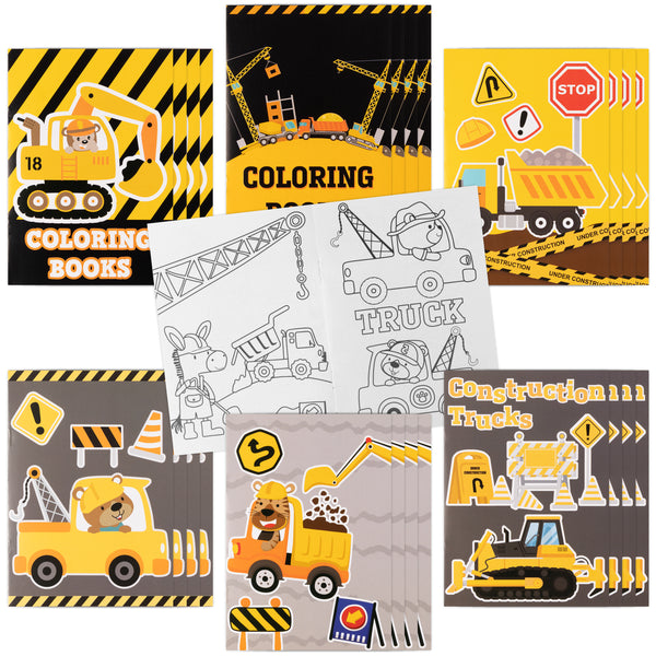 Dvbonike 24Pcs Construction Trucks Coloring Books Including Excavator Crane Roadblock DIY Art Drawing Caution Patterns Birthday Party Favors Gifts Home School Activity Supplies for Kids Boys Girls