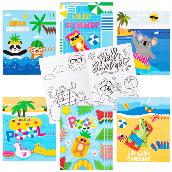 Dvbonike 24Pcs Summer Beach Coloring Books Including Watermelon Pineapple	Coconut Flamingo DIY Art Drawing Patterns Pool Birthday Party Favors Gifts Home School Activity Supplies for Kids Boys Girls