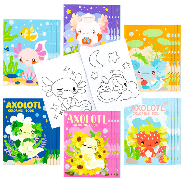 Dvbonike 24Pcs Axolotl Coloring Books Amphibian Theme DIY Art Booklet with Cool Drawing Patterns Birthday Party Favors Halloween Gifts Home School Classroom Activity Supply for Kids Age 4-8