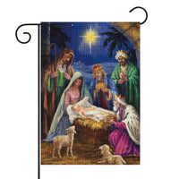 Dvbonike O Holy Night Garden Flag Christmas Nativity Linen Flag Vertical Double Sided Burlap Banner Outdoor Party Decorations for Winter Farmhouse Lawn Yard Patio Porch 18.4 x 12.4 Inch