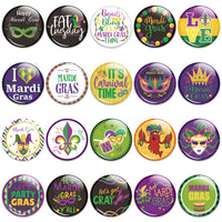 Dvbonike 40Pcs Mardi Gras Buttons Pins Carnival Round Badges Decoration, Crown Mask Pattern Brooch Pin, Mardi Gras Party Favor Supplies Festival Ornaments, Accessories for Hat Clothe Bags (20 Styles)