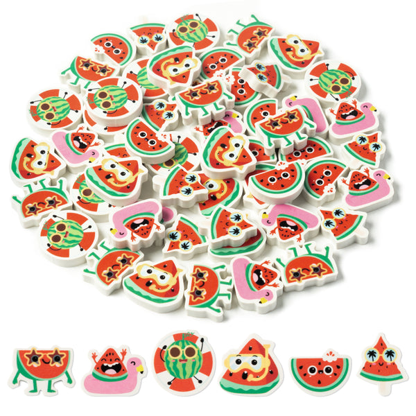 Dvbonike 60Pcs Summer Watermelon Mini Erasers for Kids Bulk, Novelty Pencil Eraser with Sunglasses Swimming Ring Pattern Desk Pet for Classroom Prizes Homework Reward Party Favors Gift Filler Supplies