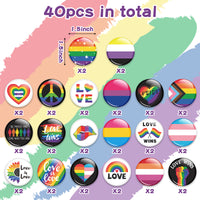 Dvbonike 40Pcs Gay Pride Button Pins Rainbow LGBT Round Badges Love is Love Heart Bisexual Proud Brooch Pin for Parade Festival Activity Decorations Party Favors Supplies Clothe Bag Hat Accessories