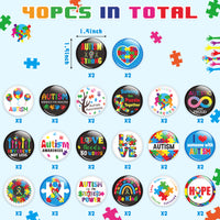 Dvbonike 40Pcs Autism Awareness Button Pins Novelty Colorful Round Badges, Love Needs No Words World Autism Awareness Day Brooch Pin, Special Education Promotional Supplies for Clothe Bag Accessories