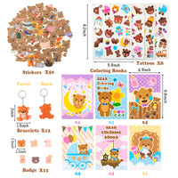 Dvbonike 94Pcs Cute Bear Party Favors Treasure Box Toys Including Bear Coloring Book Temporary Tattoo Sticker for Birthday Party School Classroom Rewards Candy Goodie Bag Fillers Gift Toys for Kids
