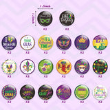 Dvbonike 40Pcs Mardi Gras Buttons Pins Carnival Round Badges Decoration, Crown Mask Pattern Brooch Pin, Mardi Gras Party Favor Supplies Festival Ornaments, Accessories for Hat Clothe Bags (20 Styles)