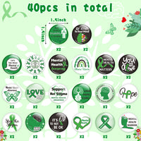 Dvbonike 40Pcs Mental Health Awareness Button Pins Green Ribbon Round Badges, Mental Health Awareness Month Brooch Pin, Care for Mental Health Matter Decoration Supplies, Clothing Bag Hat Accessories