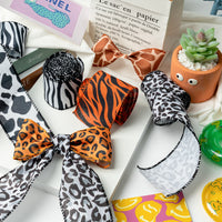 Dvbonike 6 Rolls Animal Print Wired Edge Ribbons Farmhouse Cow Print Faux Burlap Ribbon Safari Animal Leopard Zebra Tiger Giraffe Print Linen Sackcloth Crafts for Wreath Home Decor 2.5" x 5 Yard