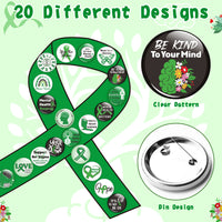 Dvbonike 40Pcs Mental Health Awareness Button Pins Green Ribbon Round Badges, Mental Health Awareness Month Brooch Pin, Care for Mental Health Matter Decoration Supplies, Clothing Bag Hat Accessories