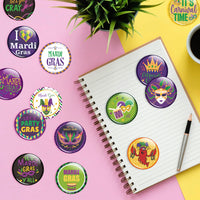 Dvbonike 40Pcs Mardi Gras Buttons Pins Carnival Round Badges Decoration, Crown Mask Pattern Brooch Pin, Mardi Gras Party Favor Supplies Festival Ornaments, Accessories for Hat Clothe Bags (20 Styles)