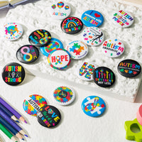Dvbonike 40Pcs Autism Awareness Button Pins Novelty Colorful Round Badges, Love Needs No Words World Autism Awareness Day Brooch Pin, Special Education Promotional Supplies for Clothe Bag Accessories