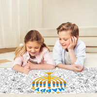 Dvbonike Giant Happy Hanukkah Coloring Posters for Kids Jumbo Chanukkah Paper Blank Banner with Menorah Dreidel 55” x 23.6” Coloring Tablecloth for School Art Crafts Home Party Supplies