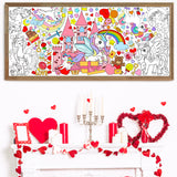 Dvbonike Jumbo Valentine’s Day Coloring Poster Giant Unicorn DIY Drawing Paper Art Blank Banner 55.1 x 23.6 Inch Coloring Wall Decoration School Group Activities for Kids Arts Craft Party Suppiles