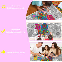 Dvbonike Jumbo Mandala Coloring Poster Giant Flower Color-in Paper Poster DIY Drawing Blank Doodle Art Banner Circular Floral Patterns 55.1x23.6 inch Wall Decor, Home School Activity Party Supplies for Kids