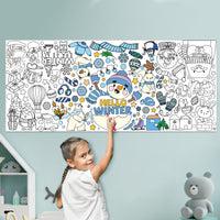 Dvbonike Giant Winter Coloring Poster with Snow Snowman Elk Christmas Tree Kids DIY Blank Doodle Art Paper Banner 55.1 X 23.6 Inch Jumbo Wall Decoration for School Group Activity Home Party Supplies