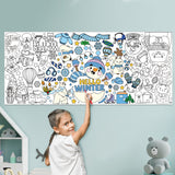 Dvbonike Giant Winter Coloring Poster with Snow Snowman Elk Christmas Tree Kids DIY Blank Doodle Art Paper Banner 55.1 X 23.6 Inch Jumbo Wall Decoration for School Group Activity Home Party Supplies