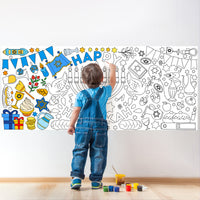 Dvbonike Giant Happy Hanukkah Coloring Posters for Kids Jumbo Chanukkah Paper Blank Banner with Menorah Dreidel 55” x 23.6” Coloring Tablecloth for School Art Crafts Home Party Supplies